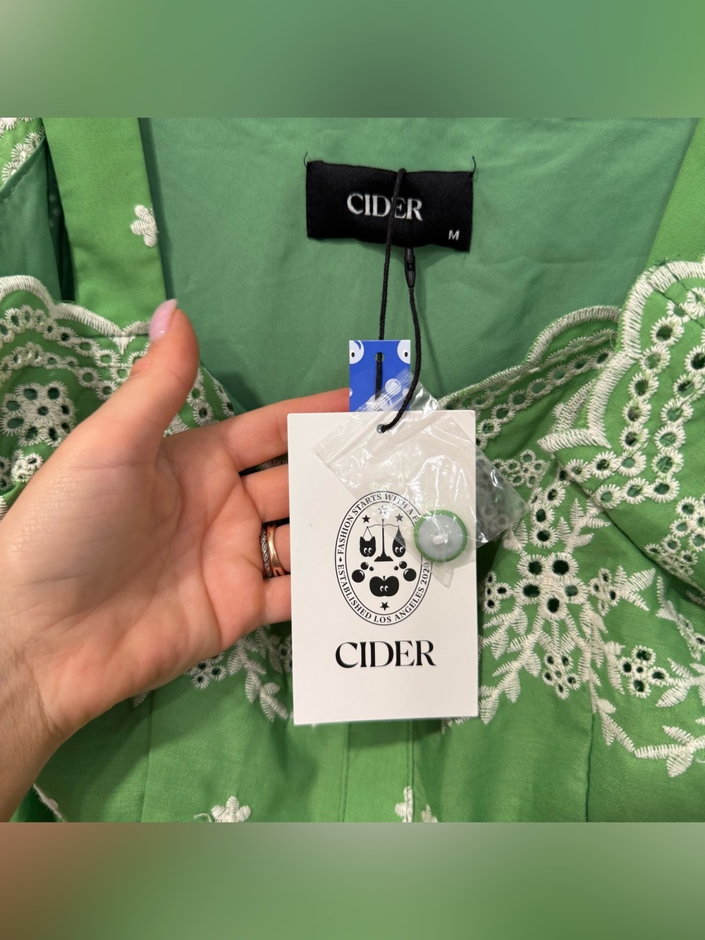 Cider Green White Square Neck Eyelet Embroidered Maxi Dress M - Picture 5 of 6